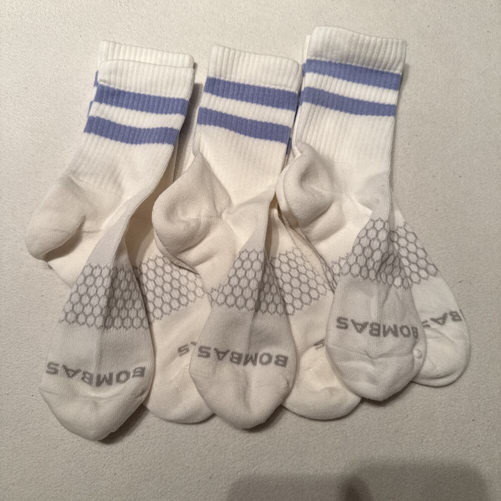 3 Pairs Light Blue stripes Bombas Honeycomb Women's Calf Socks Size M NWOT